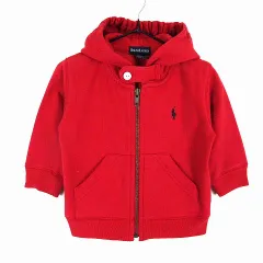 ラルフローレン RALPH LAUREN パーカー スウェット ジップアップ ポニー ロゴ 刺繍 裏起毛 フード 長袖 80cm S 赤 レッド 紺 ネイビー