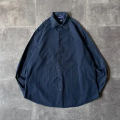 2007年製 GAP 長袖シャツ XL 細ストライプ ネイビー A313