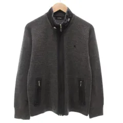 バーバリーブラックレーベル BURBERRY BLACK LABEL ニットジャケット ジップアップ ロゴ 刺繍 2 グレー /AE ■GY18