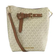 マイケルコース MICHAEL KORS ショルダーバッグ PVC レザー MKシグネチャー 総柄 ロゴ ゴールド金具 白 ホワイト 茶色 ブラウン /XZ ■GY18