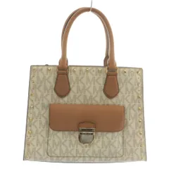 マイケルコース MICHAEL KORS トートバッグ ショルダー 2WAY PVC レザー シグネチャー 総柄 スタッズ ロゴ ゴールド金具 白 ホワイト 茶色 ブラウン 35F7GBDT6B /XZ ■GY18