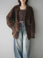 バッグ付エコファーノーカラーコート　ブラウン　新品　Lumier リュミエ　アウター　レディース　バッグ付き