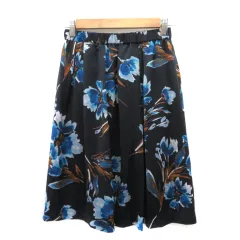 ナチュラルビューティー NATURAL BEAUTY フレアスカート ギャザースカート ミモレ丈 花柄 38 M マルチカラー 紺 ネイビー /YK4