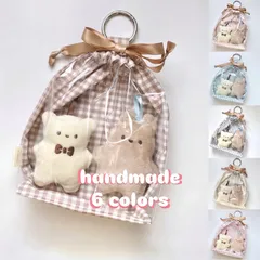 前面クリアぬい巾着｜ポーチ ちびぬい はぴぬい  15cmぬい ぬいぐるみ ぬいポーチ 巾着袋 リボン コスメポーチ クリア くすみカラー 透明 PVC カラビナ 推し活