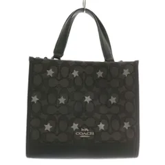 コーチ COACH ハンドバッグ ショルダー 2WAY キャンバス レザー シグネチャー 星 スター 総柄 ロゴ 黒 ブラック シルバー色 C0972 /XZ ■GY11