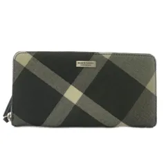 ブラックレーベルクレストブリッジ BLACK LABEL CRESTBRIDGE 長財布 PVC レザー ラウンドファスナー チェック柄 ロゴプレート 黒 ブラック /XZ ■GY18