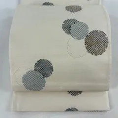 袋帯 名品 雪輪 疋田柄 刺繍 ベージュ 六通 正絹 【中古】