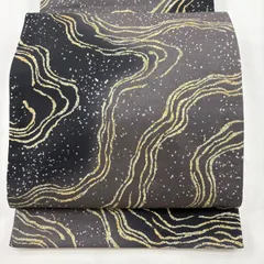 【美品】 袋帯 秀品 幾何学 金彩 黒灰 全通 正絹 【中古】