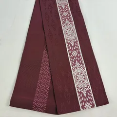 半幅帯 名品 華文 幾何学模様 赤紫 正絹 【中古】