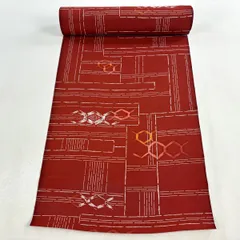 反物 優品 羽尺 羽織 和装コート 亀甲 幾何学 赤 正絹 【中古】