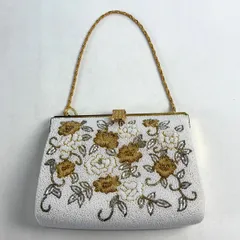 和装バッグ 優品 ビーズバッグ フォーマル 花唐草 白 ビーズ 和装小物  【中古】