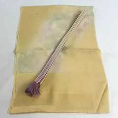 【美品】 和装セット 優品 帯締め帯揚げ2点セット 地紋 ぼかし からし色 正絹 和装小物  【中古】