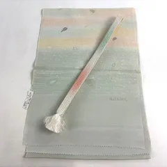 和装セット 優品 帯締め帯揚げ2点セット 花びら 幾何学 金糸 ぼかし 薄緑 正絹 和装小物  【中古】