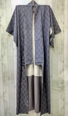 【B17】Vintage Gray Haori Jacket / Kasuri Checker Weave Pattern【Cosplay Material】