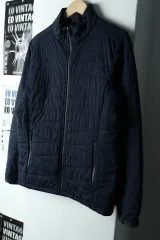 (M-L) THE NORTH FACE ザノースフェイス ダウン アウター ジャケット 軽量 ネイビー -16265