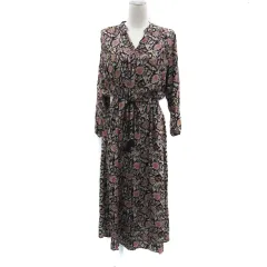 ジャーナルスタンダード レリューム JOURNAL STANDARD relume シャツワンピース ロング丈 長袖 スリットネック 花柄 タッセルリボンベルト付き F マルチカラー 黒 ブラック /YS5