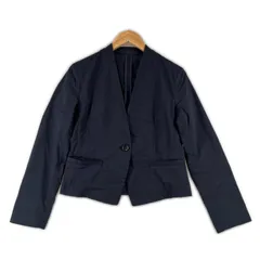 美品 COMME CA ISM コムサイズム 無地 春夏 SS ノーカラージャケット ネイビー レディース S【古着】【中古】【送料無料】