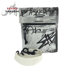 美品 BALENCIAGA バレンシアガ グラフィティ エクスプローラー ホワイト ブラック レザー ショルダーバッグ ポシェット レディース 506292【中古】