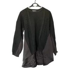 ZM1671 88℃ トレーナー ニット チュニック 長袖 セーター ブラック 黒 レディースL 異素材ミックス