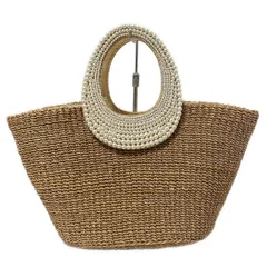 anatelier(アナトリエ) トートバッグ - ライトブラウン パール/かごバッグ