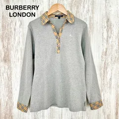 BURBERRY LONDON バーバリーロンドン ホースロゴ刺繡 ノバチェック スキッパー ロングスリーブ カットソー ポロシャツ グレー ベージュ