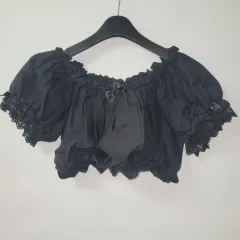 ブラック レース パフ ブラウス オフショルダー 量産型 地雷系 ロリータ
