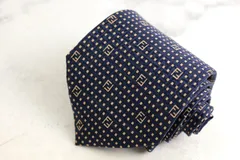 フェンディ ブランド ネクタイ ズッカ柄 小紋柄 格子柄 シルク イタリア製 PO メンズ ネイビー FENDI 【中古】