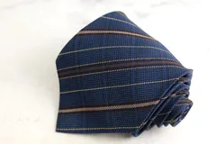 バーバリーロンドン ブランド ネクタイ ストライプ柄 チェック柄 格子柄 シルク 日本製 PO メンズ ネイビー BURBERRY LONDON 【中古】