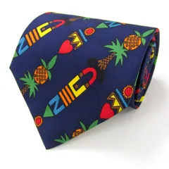 カステルバジャック ブランド ネクタイ ストライプ柄 総柄 ヤシの木 シルク イタリア製 PO メンズ ネイビー JC de CASTELBAJAC 【中古】