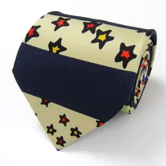 カステルバジャック ブランド ネクタイ 総柄 ボーダー柄 星柄 シルク イタリア製 PO メンズ ネイビー JC de CASTELBAJAC 【中古】