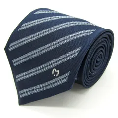 ミラショーン ブランド ネクタイ ロゴ ストライプ柄 格子柄 シルク イタリア製 PO メンズ ネイビー mila schon 【中古】