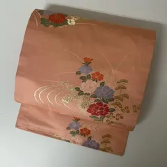 名古屋帯 流水に花柄 織り出し 九寸 正絹 着物 MA-1870