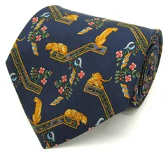 サルヴァトーレフェラガモ ブランド ネクタイ 総柄 動物柄 豹 シルク イタリア製 PO メンズ ネイビー Salvatore Ferragamo 【中古】