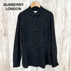 BURBERRY LONDON バーバリーロンドン ボーダー 総柄 シルク100% 長袖 シャツ ブラック