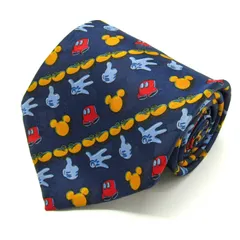 ディズニー ブランド ネクタイ ミッキー ストライプ柄 総柄 キャラクター柄 PO メンズ ネイビー Disney 【中古】