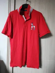 HAZZYS ヘジス レッド 半袖 カラーTシャツ 犬 刺繍 105