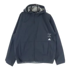 adidas (アディダス) ロゴプリント スリーストライプ ドローストリング フーデッド ジップアップジャケット ブラック/ホワイト ED1942