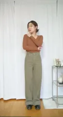 ザラ コーデュロイ ワイド パンツ オリーブ