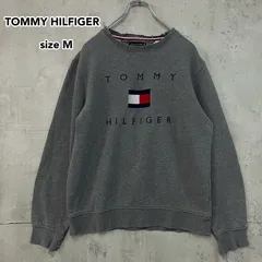 Tommy Hilfiger トミーヒルフィガー スウェット トレーナー デカロゴ 刺繍 フラッグロゴ ダメージ加工 ビンテージライク M 霜降り グレー ユニセックス ストリート 古着 ★ ◇■