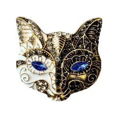 白猫 黒猫 猫 ブローチ レディース 仮面 レトロ キャット アニマル 動物 金