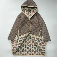 【極美品】LAVENHAM × LIBERTY　キルティング ロング コート　サイズ36 Sサイズ相当　ベージュ グレージュ　英国製 イギリス製　BRUNDON ブランドン スプリングコート　リバティ柄　花柄　フーデットコート　ラベンハム