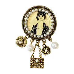 ゆらゆら チャーム ブローチ レトロ エナメル レディース パール ヴィンテージ