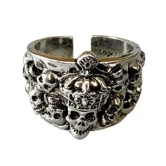 ドクロ 王様 リング 指輪 メンズ レトロ スカル 骸骨 骨 スカルヘッド 銀