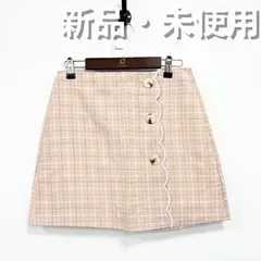 【新品・未使用】ラップ風 ハイウエスト タイトスカート チェック柄 きれいめ フェミニン 美脚効果 インパン 上品デザイン サイドボタン フリル オフィス カジュアル デートコーデ スタイリッシュ ビジネス 着まわし パステルカラー ピンク