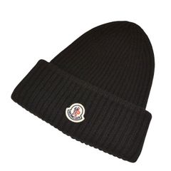 MONCLER ニット帽 ビーニー ブラック - メルカリ