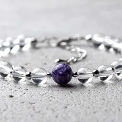 高品質 チャロアイト8mm / 天然水晶6mm 天然石アクセサリー お守り パワーストーン ブレスレット　- suzukaze22