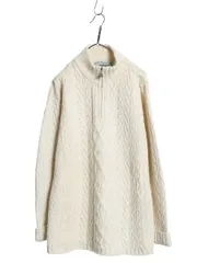 【お得なクーポン配布中!】 アイルランド製 aran crafts フィッシャーマン ニット セーター レディース XL メリノ ウール アラン ケーブル  ハーフジップ 大きいサイズ