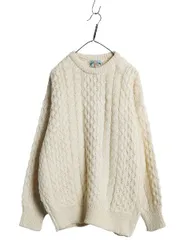 【お得なクーポン配布中!】 アイルランド製 GAELTARRA フィッシャーマン ニット セーターメンズ L / ウール アラン ケーブル ローゲージ シンプル ゆったり ナチュラル