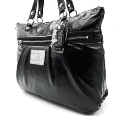 ✨良品✨ COACH コーチ ハンドバッグ ワンショルダートートバッグ ショルダーバッグ キャンバス キーホルダー ベルト シルバー金具 レディース ブラック 黒