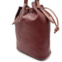 【良品】 Burberry バーバリー 裏地ノバチェック バケツ型 巾着 ショルダーバッグ ポシェット オールレザー 革 シボ革 ボルドー ワインレッド ヴィンテージ ゴールド金具